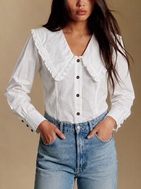 GANNI Peter Pan Collar Cottage Cotton White Blouse